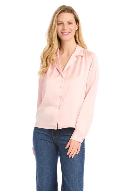 Shop Karen Kane Satin Button-up Shirt In Rose