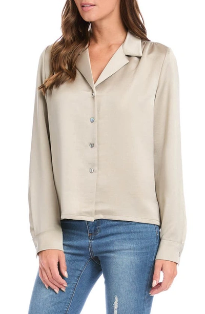 Shop Karen Kane Satin Button-up Shirt In Taupe