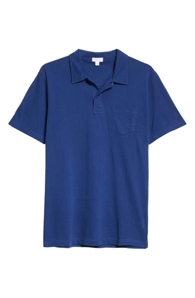 Shop Sunspel Riviera Cotton Mesh Pocket Polo In Space Blue