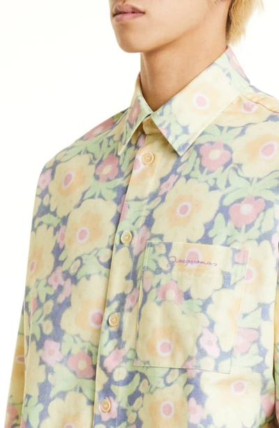 Shop Jacquemus La Chemise Papier Floral Button-up Work Shirt In Print Yellow Flowers 2ag