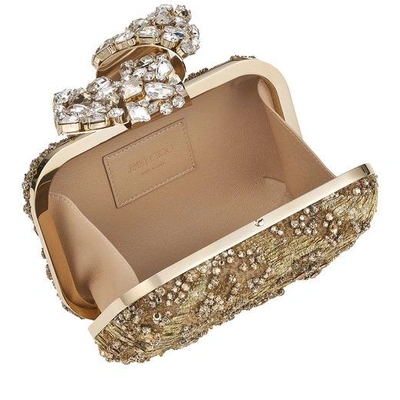 Shop Jimmy Choo Cloud Silver Embroidered Clutch Bag With Crystal Knot Clasp In Gold