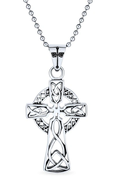 Shop Bling Jewelry Stainless Steel Irish Viking Celtic Cross Pendant Necklace In Silver