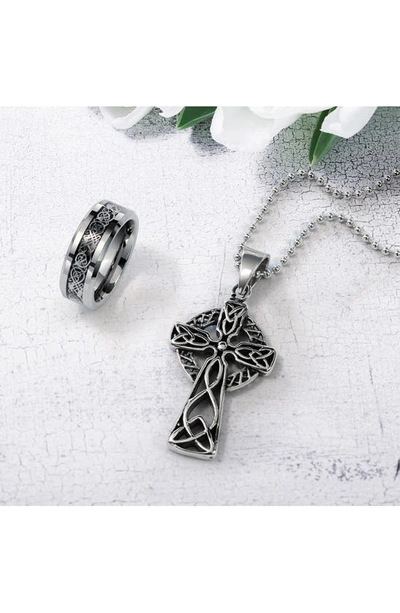 Shop Bling Jewelry Stainless Steel Irish Viking Celtic Cross Pendant Necklace In Silver