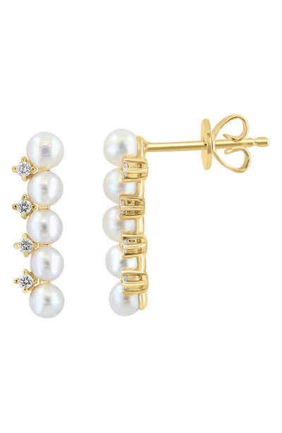 Shop Effy 14k Yellow Gold Diamond & Freshwater Pearl Linear Earrings In White