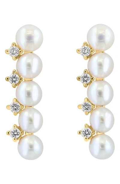 Shop Effy 14k Yellow Gold Diamond & Freshwater Pearl Linear Earrings In White
