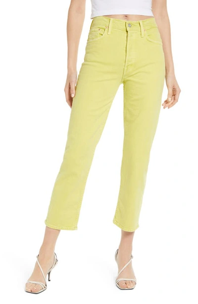Shop Mother The Tomcat Chew Ripped Crop High Waist Jeans In Citron