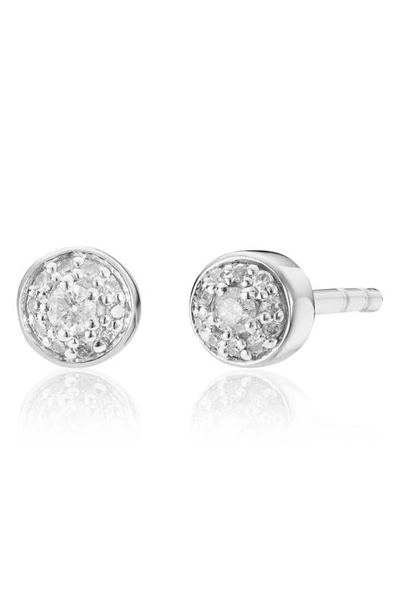 Shop Monica Vinader Fiji Tiny Button Diamond Stud Earrings In Silver