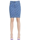 BOUTIQUE MOSCHINO BOUTIQUE PRINTED DENIM PENCIL SKIRT, BLUE