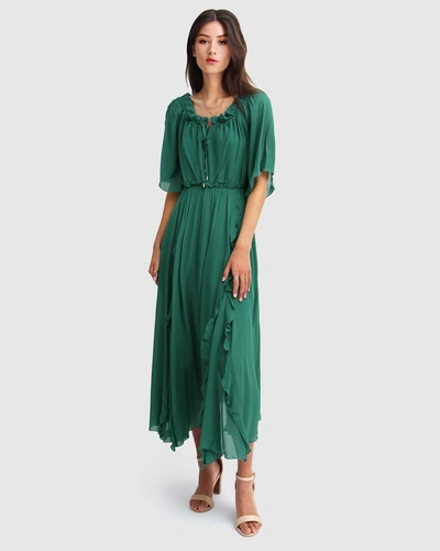 Shop Belle & Bloom Amour Amour Ruffled Midi Dress - Dark Green