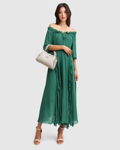 Shop Belle & Bloom Amour Amour Ruffled Midi Dress - Dark Green