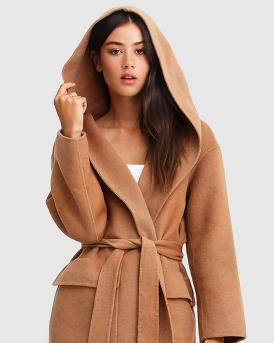 Shop Belle & Bloom Runaway Wool Blend Robe Coat - Dark Camel In Brown