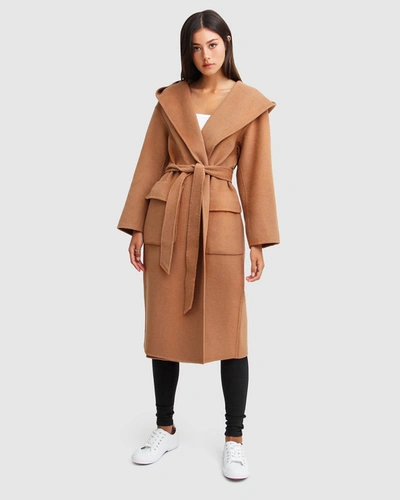 Shop Belle & Bloom Runaway Wool Blend Robe Coat - Dark Camel In Brown