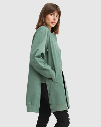 Shop Belle & Bloom Chasing You Long Bomber Jacket - Military In Green