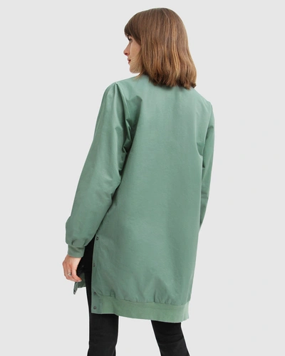 Shop Belle & Bloom Chasing You Long Bomber Jacket - Military In Green