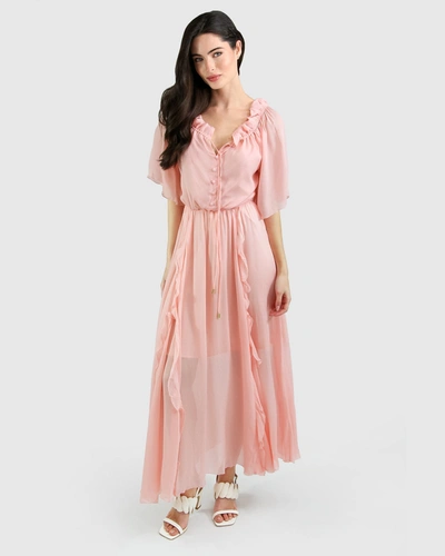 Shop Belle & Bloom Amour Amour Ruffled Midi Dress - Desert Rose In Pink