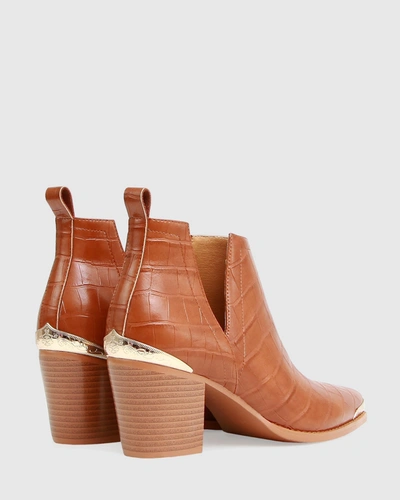Shop Belle & Bloom Austin Croc Embossed Ankle Boot - Camel In Brown