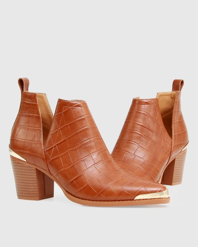 Shop Belle & Bloom Austin Croc Embossed Ankle Boot - Camel In Brown