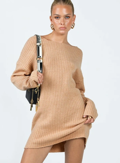 Shop Princess Polly Lower Impact Alivia Sweater Dress In Beige