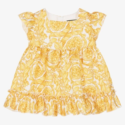 Shop Versace Baby Girls White & Gold Barocco Dress