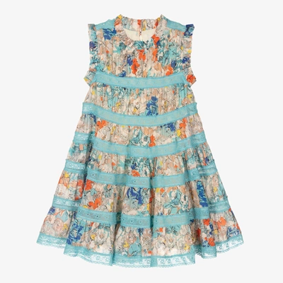 Shop Zimmermann Girls Blue Floral Cotton Dress