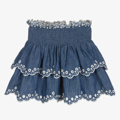 Shop Zimmermann Girls Blue Embroidered Denim Skirt