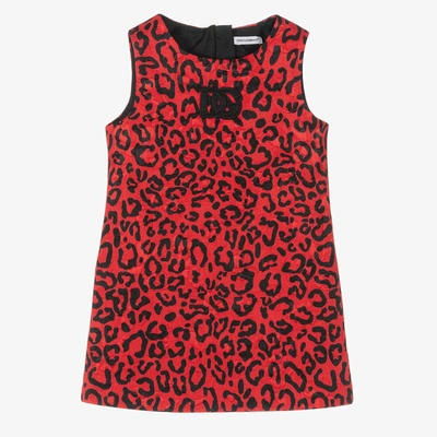 Shop Dolce & Gabbana Girls Red Leopard Jaquard Logo Dress