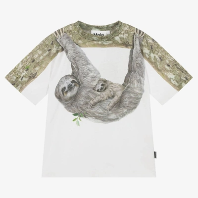 Shop Molo Boys White & Grey Sloth T-shirt