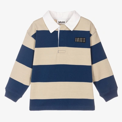 Shop Molo Boys Blue & Beige Striped Rugby Shirt