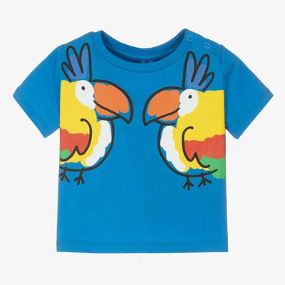 Shop Stella Mccartney Kids Boys Blue Cotton Parrot T-shirt