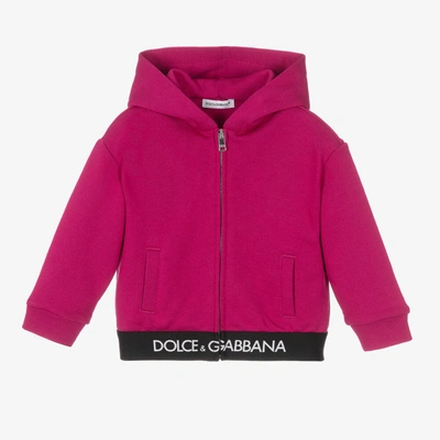 Shop Dolce & Gabbana Girls Pink Cotton Logo Zip-up Hoodie