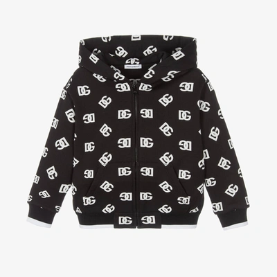Shop Dolce & Gabbana Boys Black Cotton Logo Zip-up Hoodie