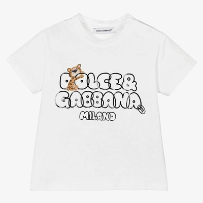 Shop Dolce & Gabbana White Cotton Leopard Logo T-shirt