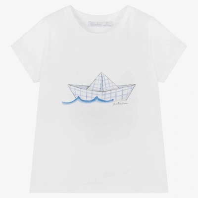 Shop Patachou Boys White Cotton Boat T-shirt