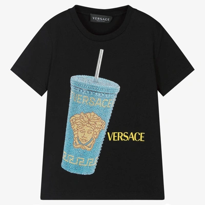 Shop Versace Boys Black Cotton Medusa Cup T-shirt