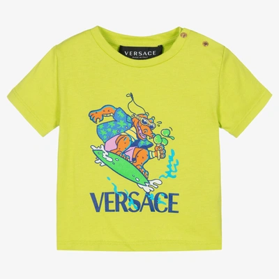 Shop Versace Boys Green Crocodile Logo T-shirt