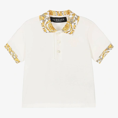 Shop Versace Baby Boys Ivory & Gold Barocco Polo Shirt
