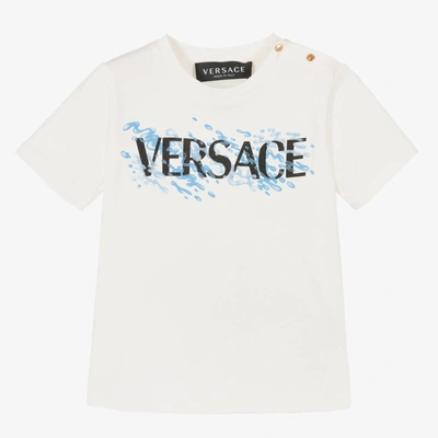 Shop Versace Boys White Splash Logo T-shirt