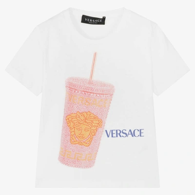 Shop Versace Girls White Cotton Medusa Cup T-shirt