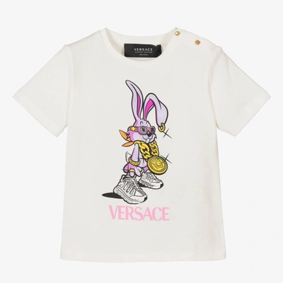 Shop Versace White & Pink Bunny Baby T-shirt