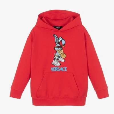 Shop Versace Red Bunny Logo Hoodie
