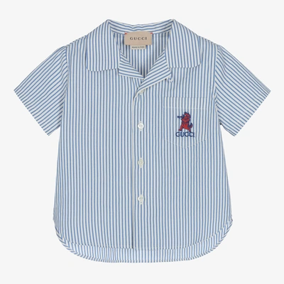 Shop Gucci Baby Boys Blue Striped Cotton Shirt