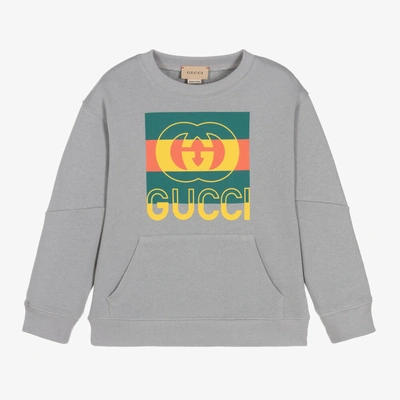 Shop Gucci Boys Grey Cotton Logo Sweatshirt