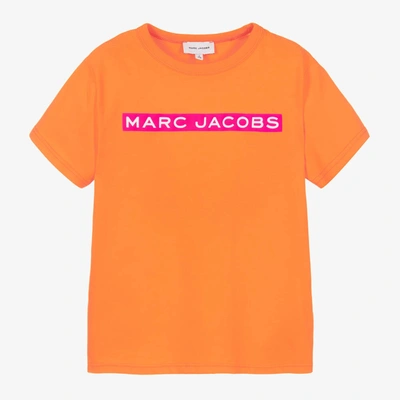 Shop Marc Jacobs Girls Orange Cotton Logo T-shirt
