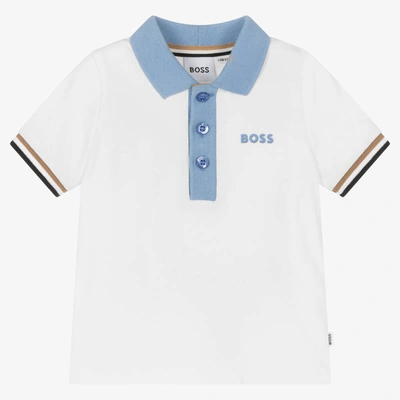 Shop Hugo Boss Boss Baby Boys White Cotton Piqué Logo Polo Shirt