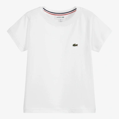 Shop Lacoste Boys White Cotton Logo T-shirt