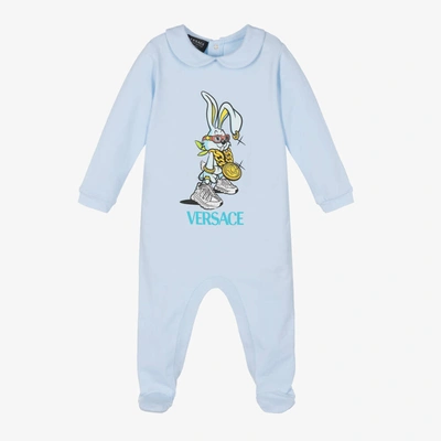 Shop Versace Boys Blue Bunny Babygrow