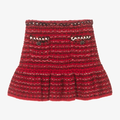 Shop Self-portrait Girls Red & Black Melange Knit Skirt
