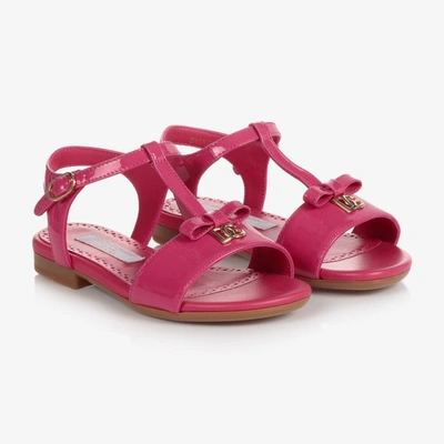 Shop Dolce & Gabbana Girls Pink Patent Leather Logo Sandals