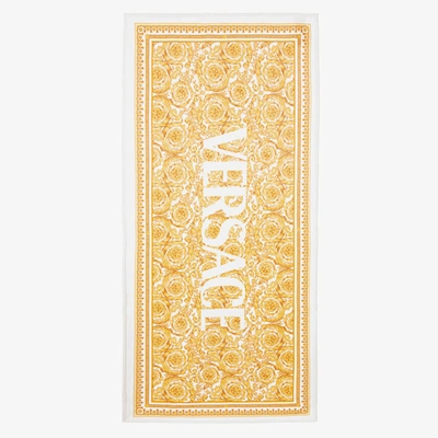 Shop Versace Gold Barocco Towel (140cm) In White