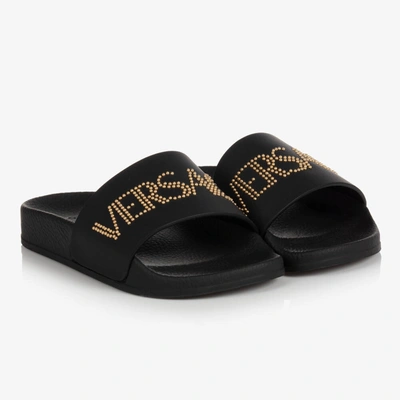 Shop Versace Black & Gold Logo Sliders